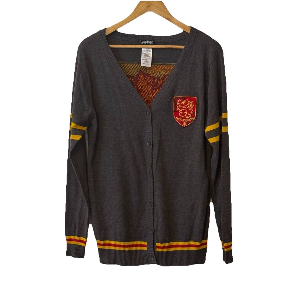 Harry Potter Gryffindor Cardigan Women’s Large Gray Red Yellow Crest Unisex